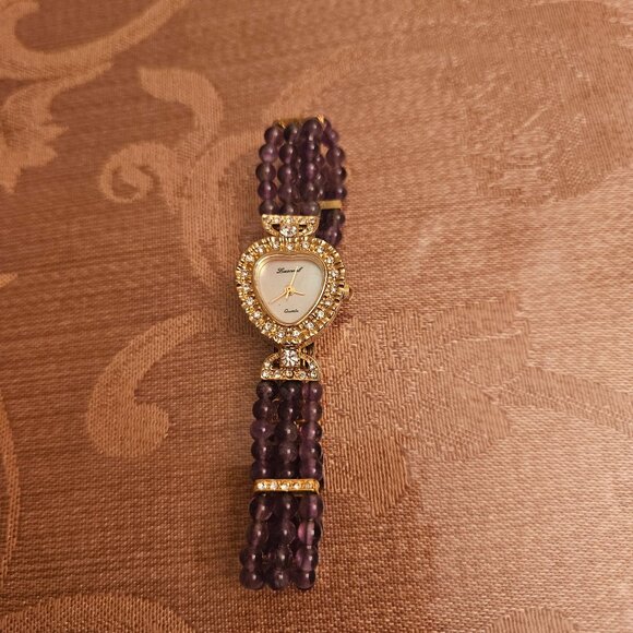 Vintage Lacoral Amethyst Beaded Strand Watch - Picture 1 of 3